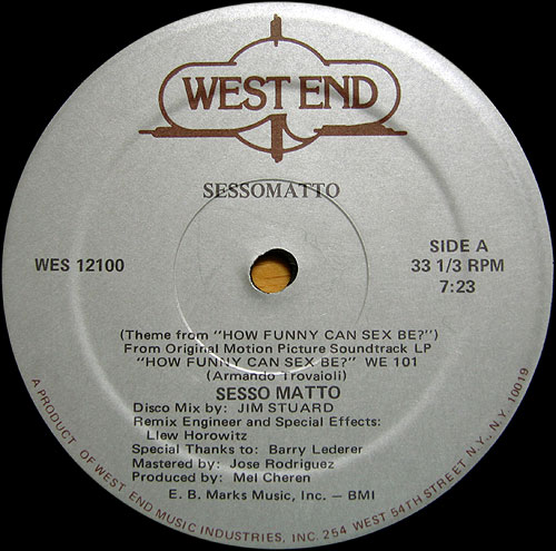 WestEnd Records Sessomatto 12-inch release with - Special Thanks to Barry Lederer