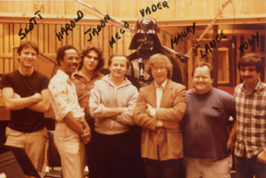 MECO with friends - Scott Litt, Harold Wheeler, Jason Corsaro, Meco, Darth Vader, Maury Yeston, Lance Quinn and Tony Bongiovi at Power Station Studios